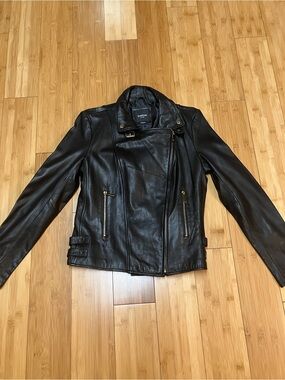 bebe Black Asymmetric Leather Moto Jacket